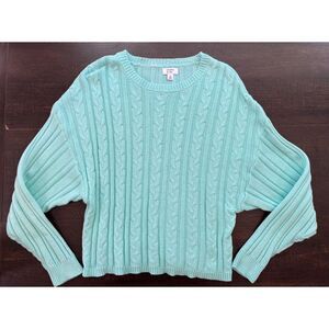 Crown & Ivy Women’s Cable Knit Crewneck Sweater Cielo Mint Size Medium
